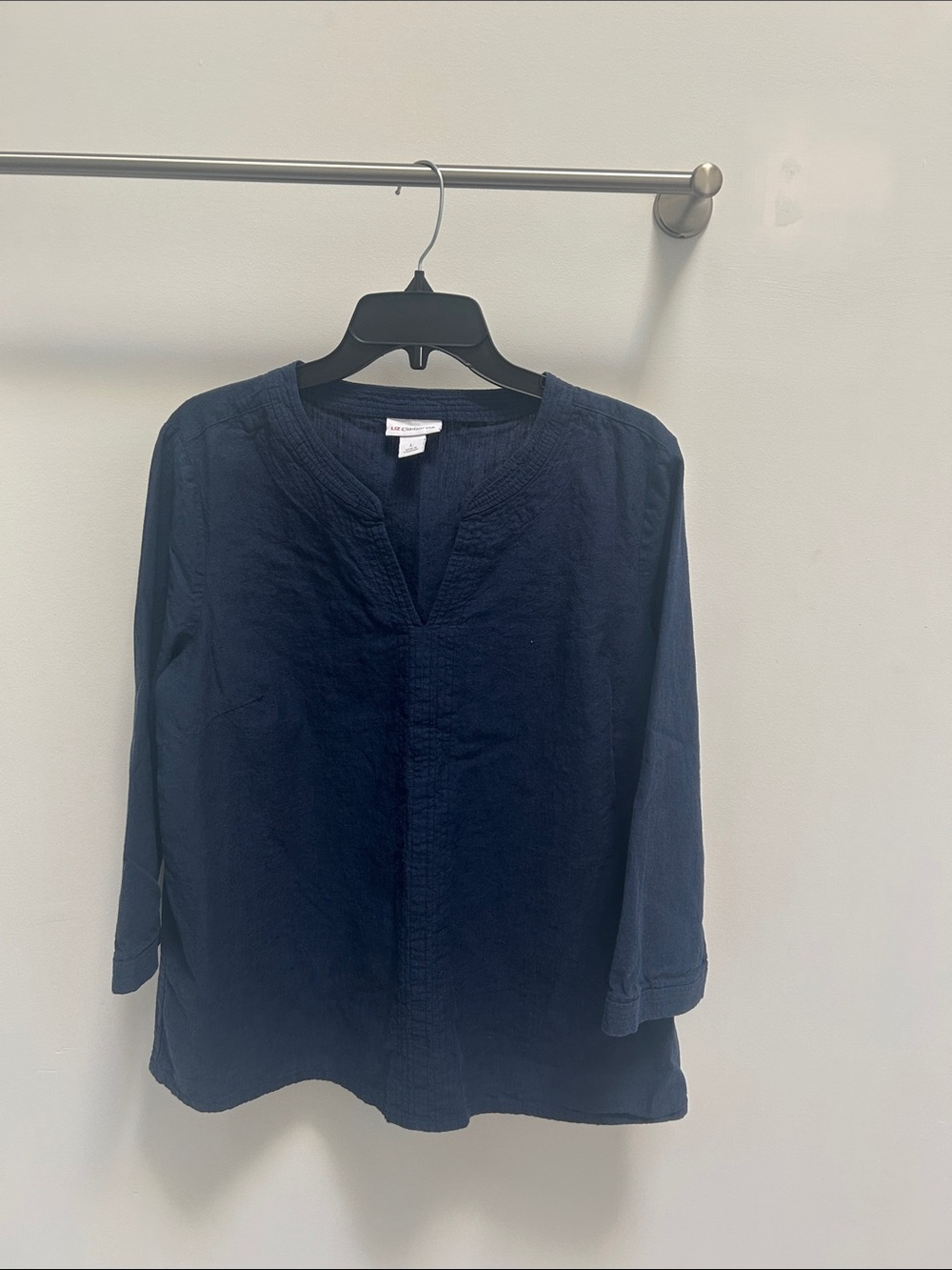 Liz Claiborne Navy Split V-Neck Linen Tunic